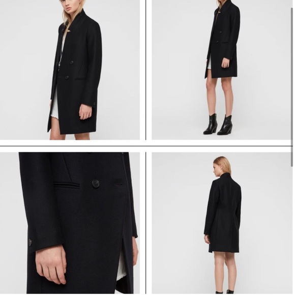 All Saints Adrea Black double breasted wool coat - Picture 1 of 9
